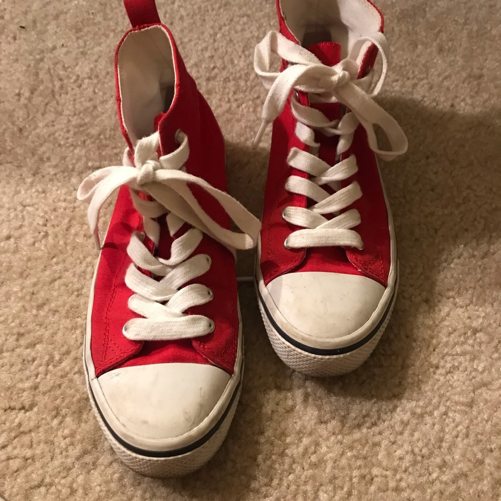 Mickey Mouse red shoes, like converse high tops